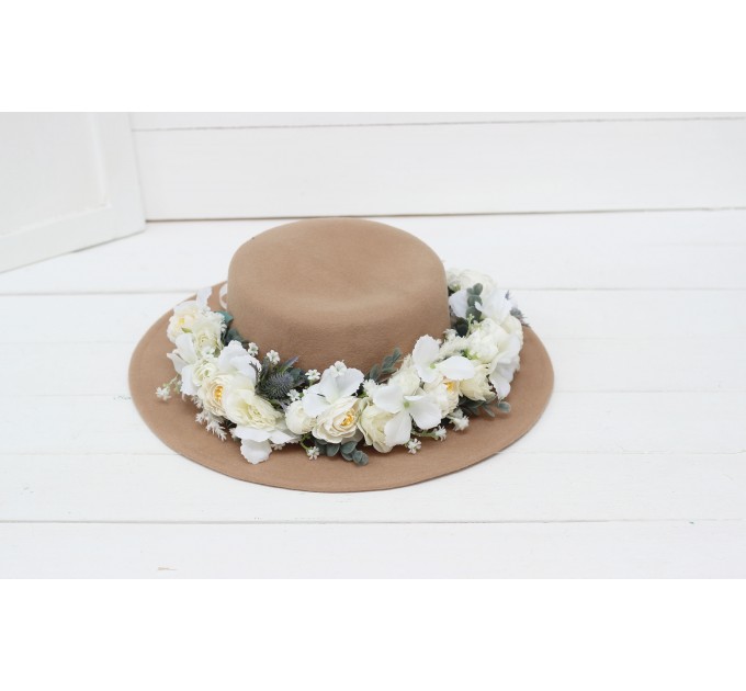 White flower crown. Hair wreath. Flower girl crown. Wedding flowers. 5021