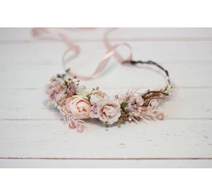 Blush pink flower crown. Hair wreath. Flower girl crown. Wedding flowers. 5027