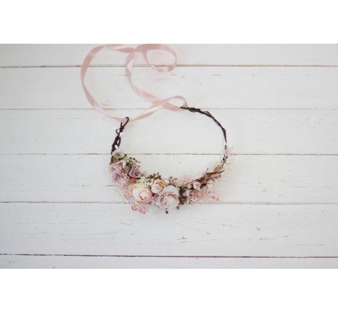 Blush pink flower crown. Hair wreath. Flower girl crown. Wedding flowers. 5027