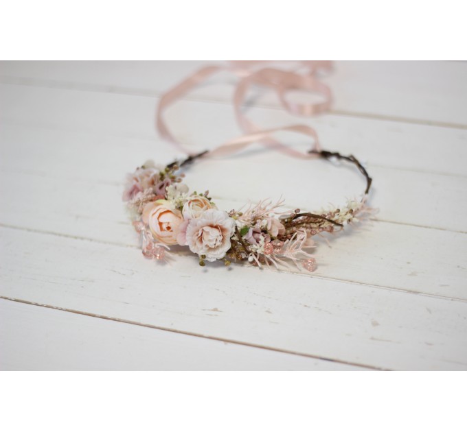 Blush pink flower crown. Hair wreath. Flower girl crown. Wedding flowers. 5027