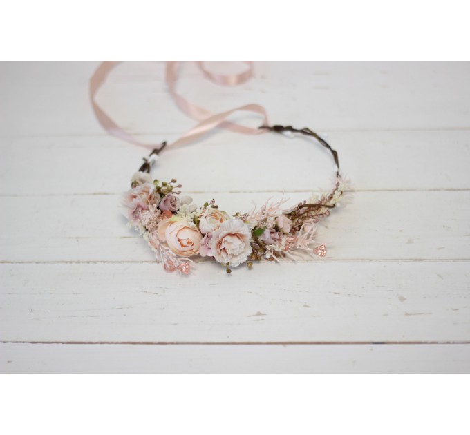 Blush pink flower crown. Hair wreath. Flower girl crown. Wedding flowers. 5027