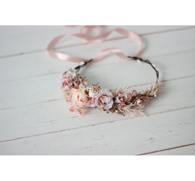 Blush pink flower crown. Hair wreath. Flower girl crown. Wedding flowers. 5027