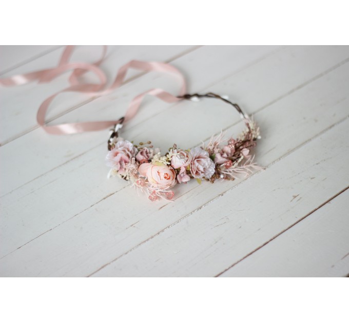 Blush pink flower crown. Hair wreath. Flower girl crown. Wedding flowers. 5027