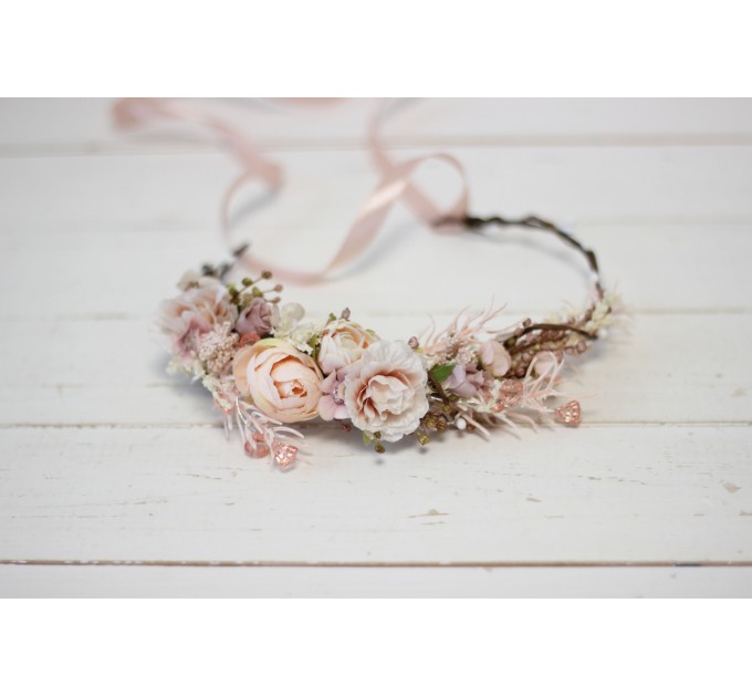 Blush pink  flower crown. Hair wreath. Flower girl crown. Wedding flowers. 5027-sara