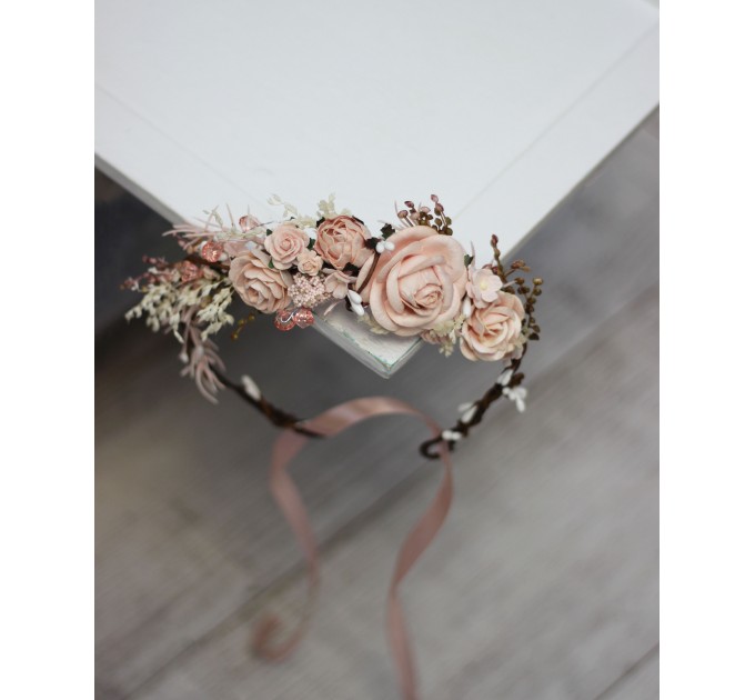 Blush Pink Floral Crown – Elegant Faux Hair Wreath for Bridesmaids and Flower Girls