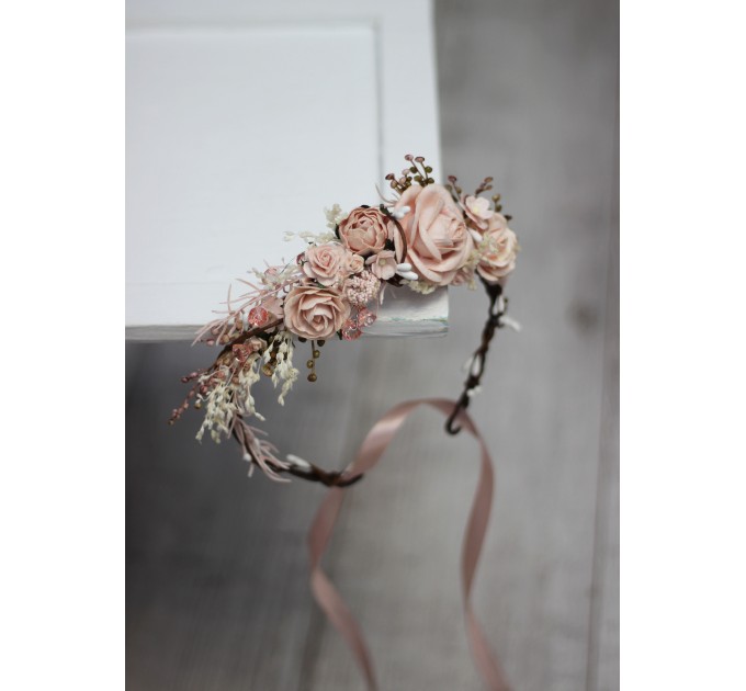 Blush Pink Floral Crown – Elegant Faux Hair Wreath for Bridesmaids and Flower Girls