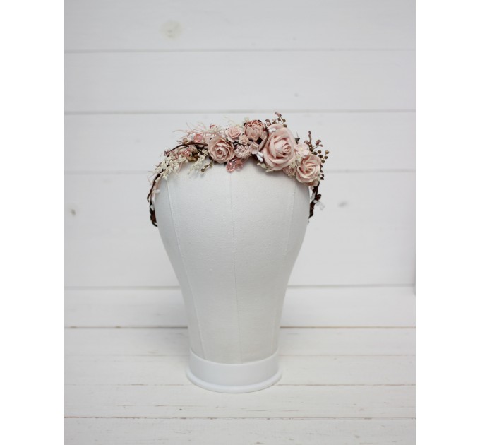 Blush Pink Floral Crown – Elegant Faux Hair Wreath for Bridesmaids and Flower Girls