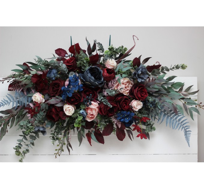  Flower arch arrangement in burgundy navy blue blush pink colors.  Arbor flowers. Floral archway. Faux flowers for wedding arch. 5022-1