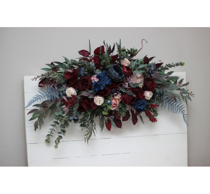  Flower arch arrangement in burgundy navy blue blush pink colors.  Arbor flowers. Floral archway. Faux flowers for wedding arch. 5022-1