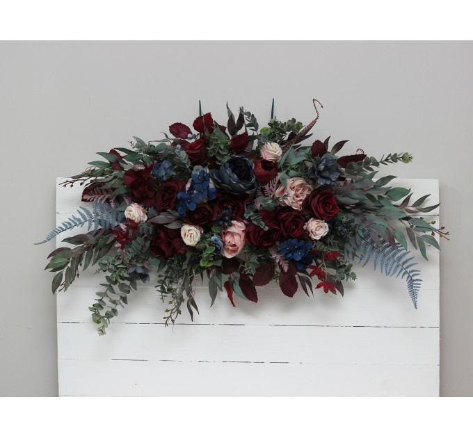  Flower arch arrangement in burgundy navy blue blush pink colors.  Arbor flowers. Floral archway. Faux flowers for wedding arch. 5022-1