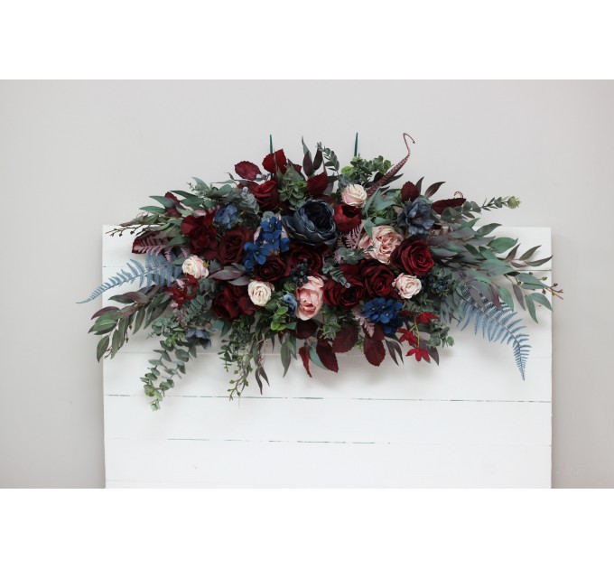  Flower arch arrangement in burgundy navy blue blush pink colors.  Arbor flowers. Floral archway. Faux flowers for wedding arch. 5022-1