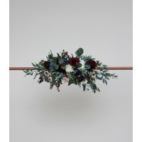  Flower arch arrangement in burgundy navy blue cream colors.  Arbor flowers. Floral archway. Faux flowers for wedding arch. 5024