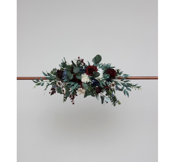  Flower arch arrangement in burgundy navy blue cream colors.  Arbor flowers. Floral archway. Faux flowers for wedding arch. 5024