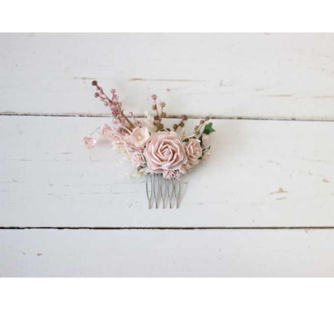 Flower comb in blush pink color scheme. Wedding accessories for hair. Bridal flower comb. Bridesmaid floral comb. 5027-sara