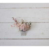 Flower comb in blush pink color scheme. Wedding accessories for hair. Bridal flower comb. Bridesmaid floral comb. 5027-sara
