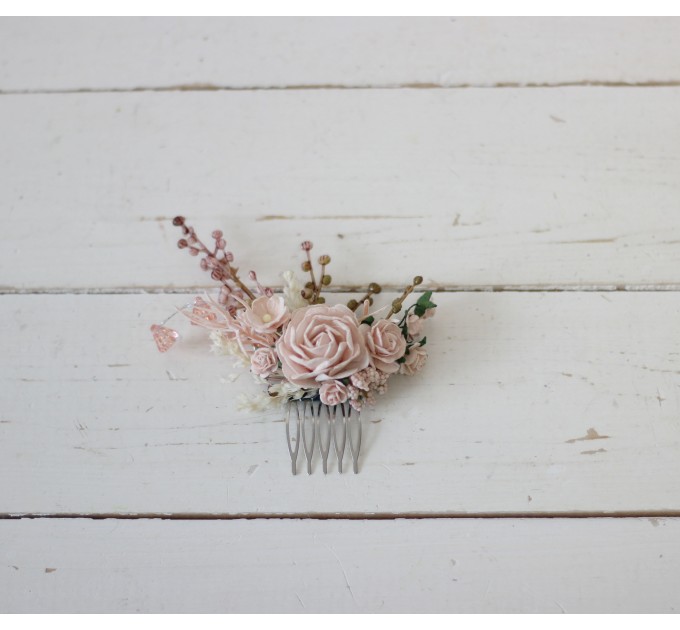 Flower comb in blush pink color scheme. Wedding accessories for hair. Bridal flower comb. Bridesmaid floral comb. 5027-sara