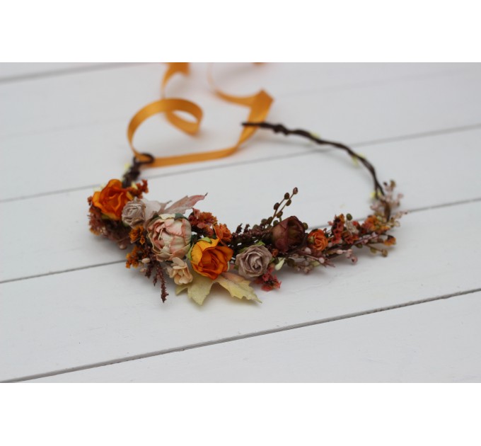 Rust orange beige flower crown. Hair wreath. Flower girl crown. Wedding flowers. 5023 Autumn