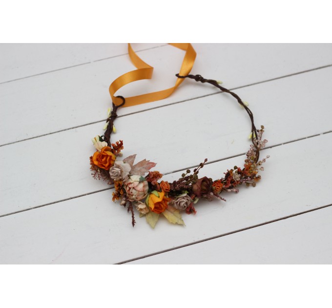 Rust orange beige flower crown. Hair wreath. Flower girl crown. Wedding flowers. 5023 Autumn