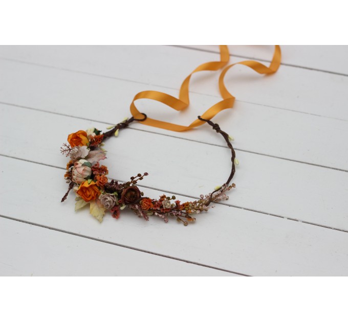Rust orange beige flower crown. Hair wreath. Flower girl crown. Wedding flowers. 5023 Autumn
