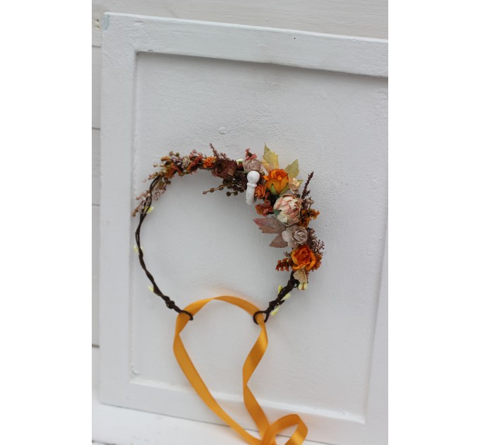 Rust orange beige flower crown. Hair wreath. Flower girl crown. Wedding flowers. 5023 Autumn