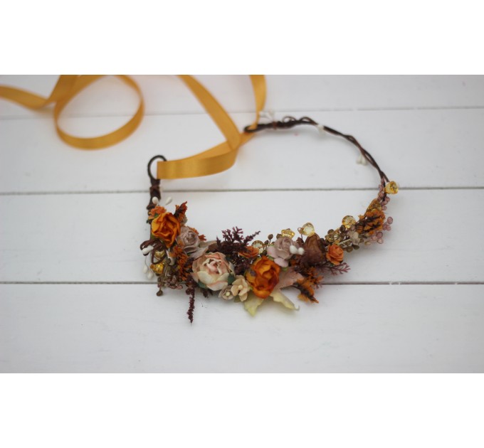 Rust orange beige flower crown. Hair wreath. Flower girl crown. Wedding flowers. 5023 Autumn