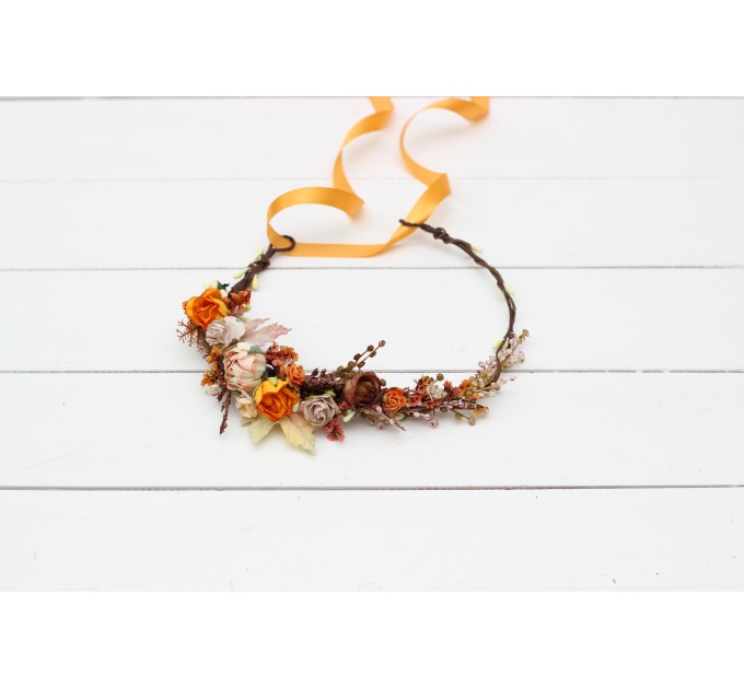 Rust orange beige flower crown. Hair wreath. Flower girl crown. Wedding flowers. 5023 Autumn