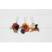 Set of 3 hair pins in navy blue ivory burnt orange color scheme. Hair accessories. Flower accessories for wedding. 5029