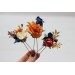Set of 3 hair pins in navy blue ivory burnt orange color scheme. Hair accessories. Flower accessories for wedding. 5029