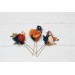 Set of 3 hair pins in navy blue ivory burnt orange color scheme. Hair accessories. Flower accessories for wedding. 5029