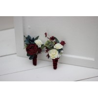  Wedding boutonniere and wrist corsage  in burgundy navy blue white color scheme. Flower accessories. 5024
