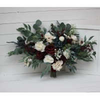 Wedding bouquets in burgundy navy blue cream colors. Bridal bouquet. Faux bouquet. Bridesmaid bouquet. 5024