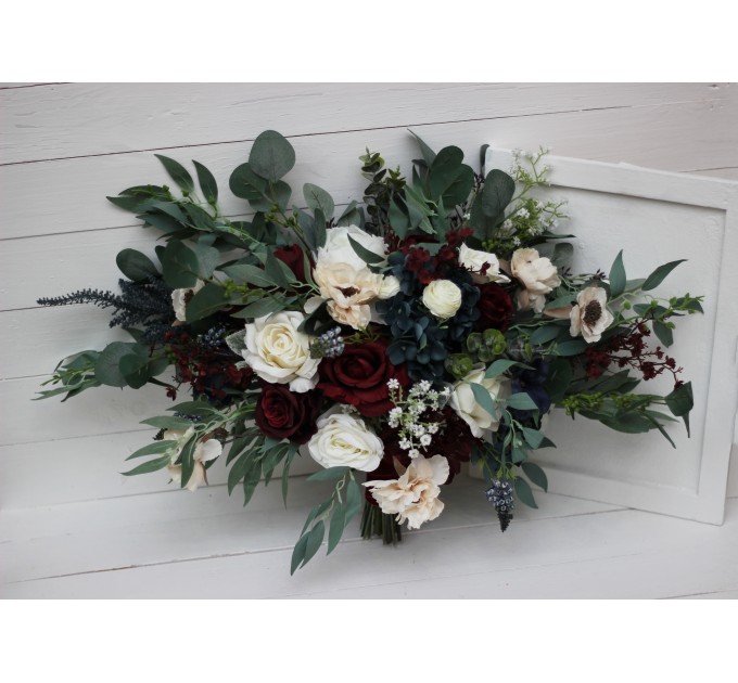 Wedding bouquets in burgundy navy blue cream colors. Bridal bouquet. Faux bouquet. Bridesmaid bouquet. 5024