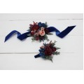 Wedding Boutonniers & Wrist Corsage in Burgundy, Navy Blue & Blush Pink | Faux Flower Accessories