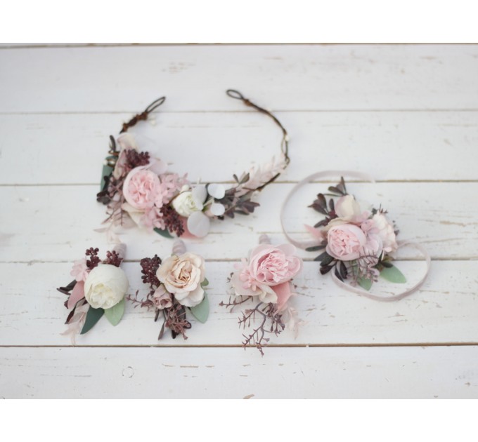 Blush pink beige flower crown. Hair wreath. Flower girl crown. Wedding flowers. 5034