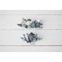 Flower comb in dusty blue white color scheme. Wedding accessories for hair. Bridal flower comb. Bridesmaid floral comb. 5031