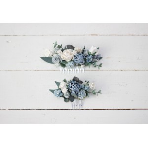 Flower comb in dusty blue white color scheme. Wedding accessories for hair. Bridal flower comb. Bridesmaid floral comb. 5031