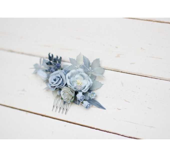 Flower comb in dusty blue  color scheme. Wedding accessories for hair. Bridal flower comb. Bridesmaid floral comb. 5033