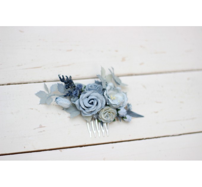 Flower comb in dusty blue  color scheme. Wedding accessories for hair. Bridal flower comb. Bridesmaid floral comb. 5033