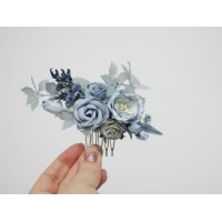 Flower comb in dusty blue  color scheme. Wedding accessories for hair. Bridal flower comb. Bridesmaid floral comb. 5033