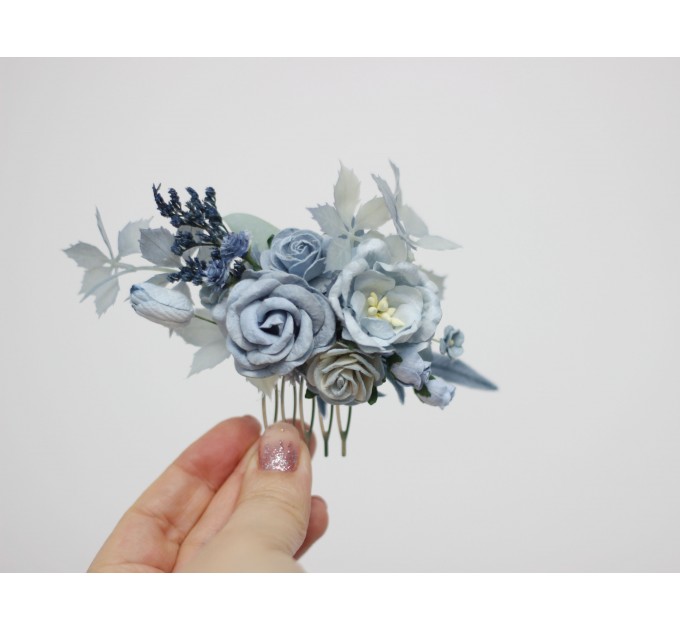 Flower comb in dusty blue  color scheme. Wedding accessories for hair. Bridal flower comb. Bridesmaid floral comb. 5033