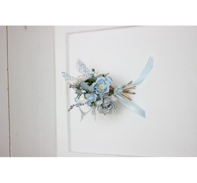  Set of 7 hair pins in dusty blue color scheme. Hair accessories. Flower accessories for wedding.  5033
