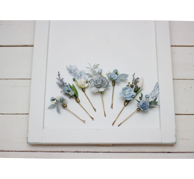  Set of 7 hair pins in dusty blue color scheme. Hair accessories. Flower accessories for wedding.  5033