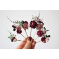  Set of 8 hair pins in burgundy dusty rose black color scheme. Hair accessories. Flower accessories for wedding.  MONA