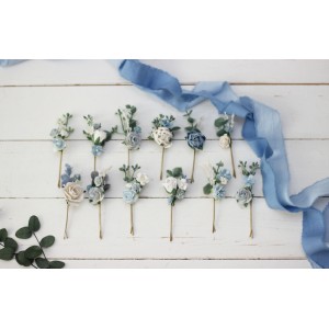  Set of hair pins in dusty blue white color scheme. Hair accessories. Flower accessories for wedding.  5031
