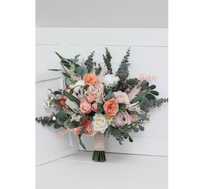 Wedding bouquets in blush pink white peach colors. Bridal bouquet. Faux bouquet. Bridesmaid bouquet. 5035