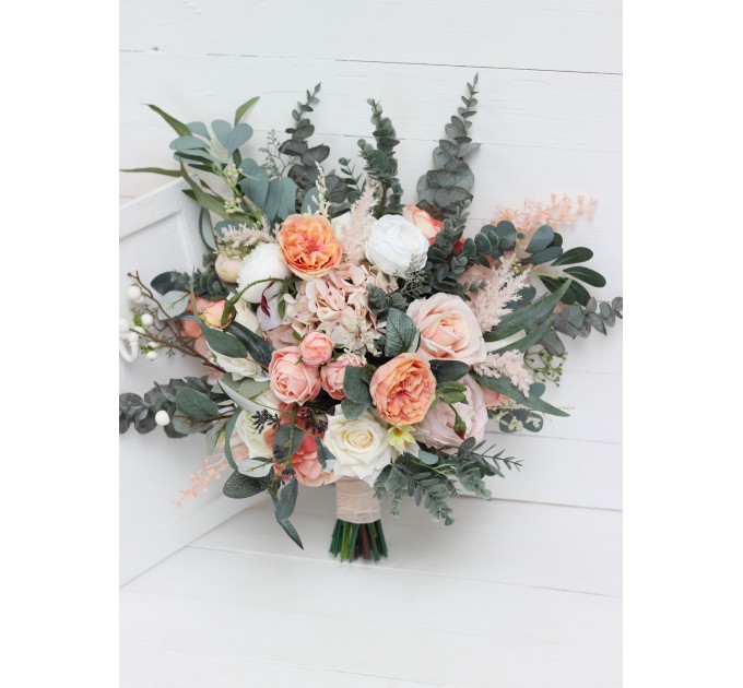 Wedding bouquets in blush pink white peach colors. Bridal bouquet. Faux bouquet. Bridesmaid bouquet. 5035