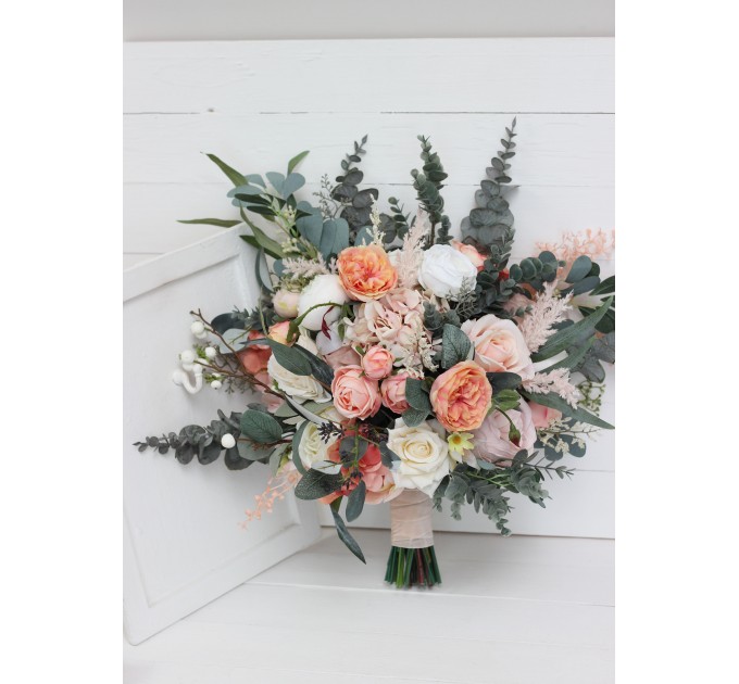 Wedding bouquets in blush pink white peach colors. Bridal bouquet. Faux bouquet. Bridesmaid bouquet. 5035