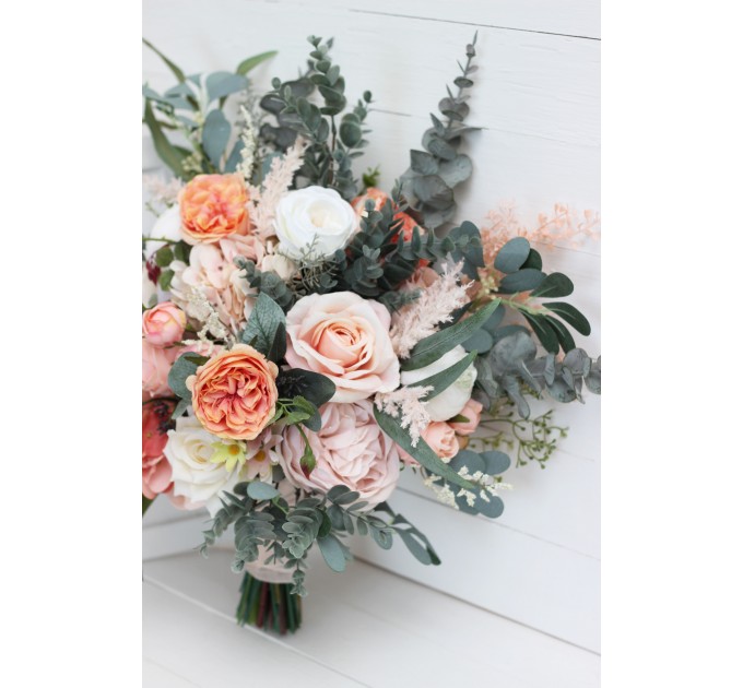 Wedding bouquets in blush pink white peach colors. Bridal bouquet. Faux bouquet. Bridesmaid bouquet. 5035
