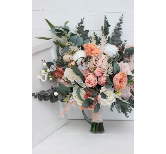 Wedding bouquets in blush pink white peach colors. Bridal bouquet. Faux bouquet. Bridesmaid bouquet. 5035