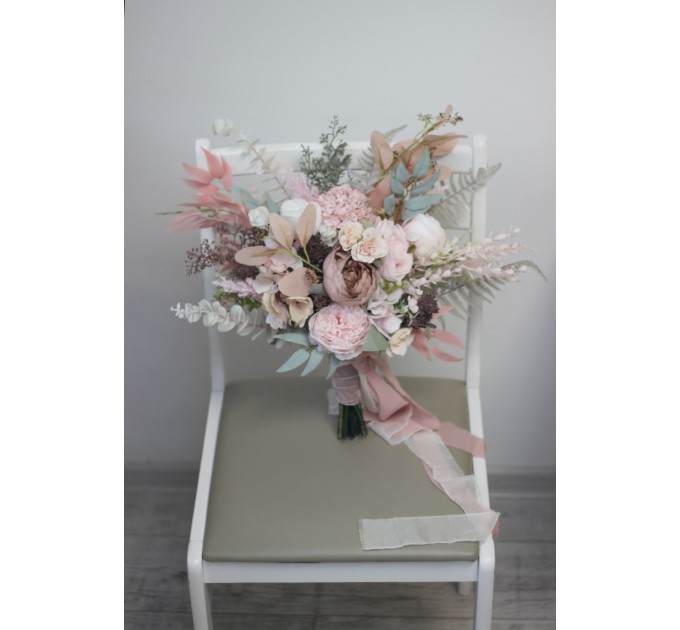 Wedding Bouquets in Beige & Blush Pink | Faux Bridal & Bridesmaid Bouquets